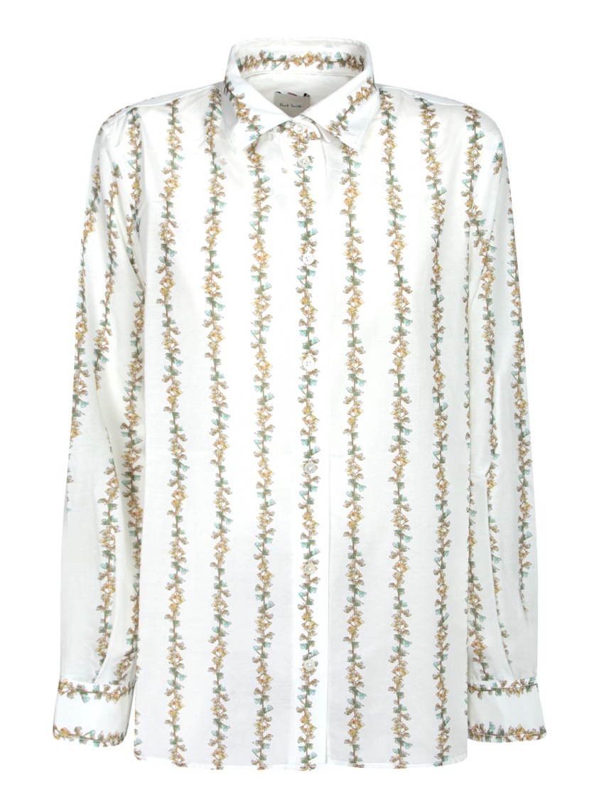 Shop Paul Smith Floral Pattern White Shirt With Cotton-silk Blend
