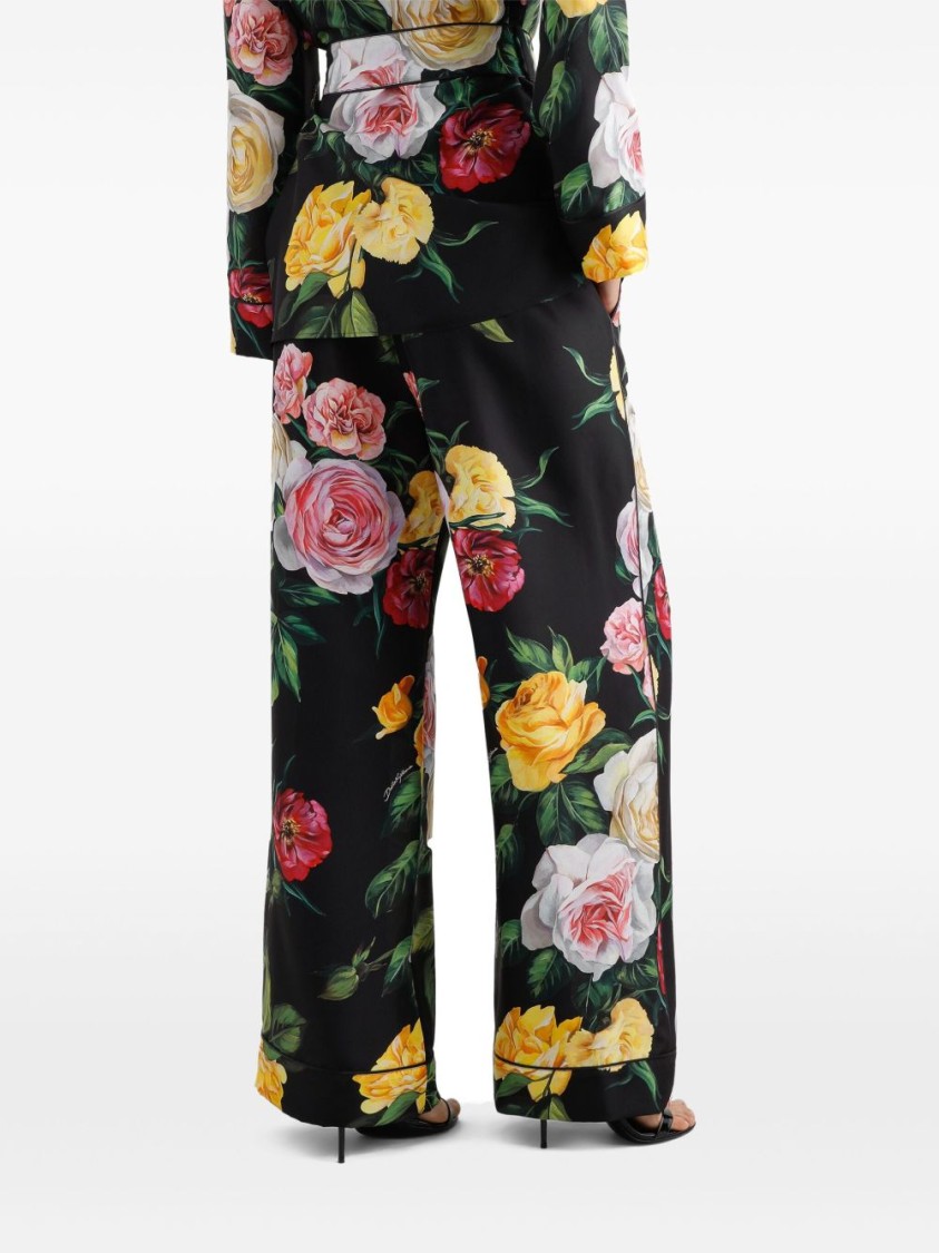 Dolce & Gabbana Peony And Roses Print Pants In Black