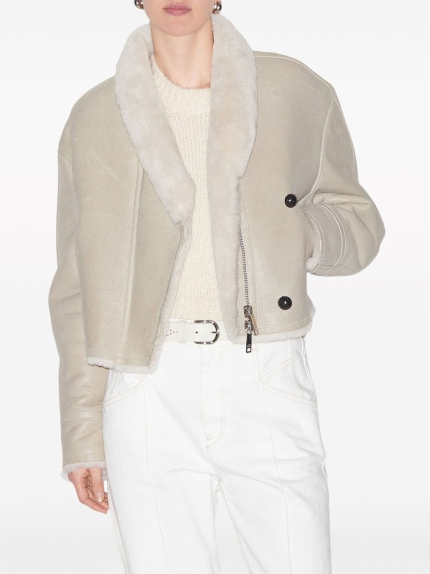 Isabel Marant Eriana Shearling-trimmed Leather Jacket In Neutrals