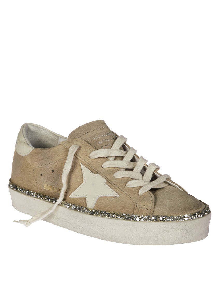 Golden Goose Hi Star Suede Sneakers With Glitter Edge In Neutral