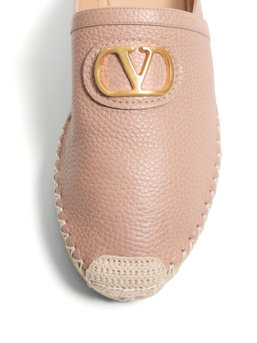 Valentino Garavani Textured Leather Espadrilles With Woven Jute Sole In Neutral