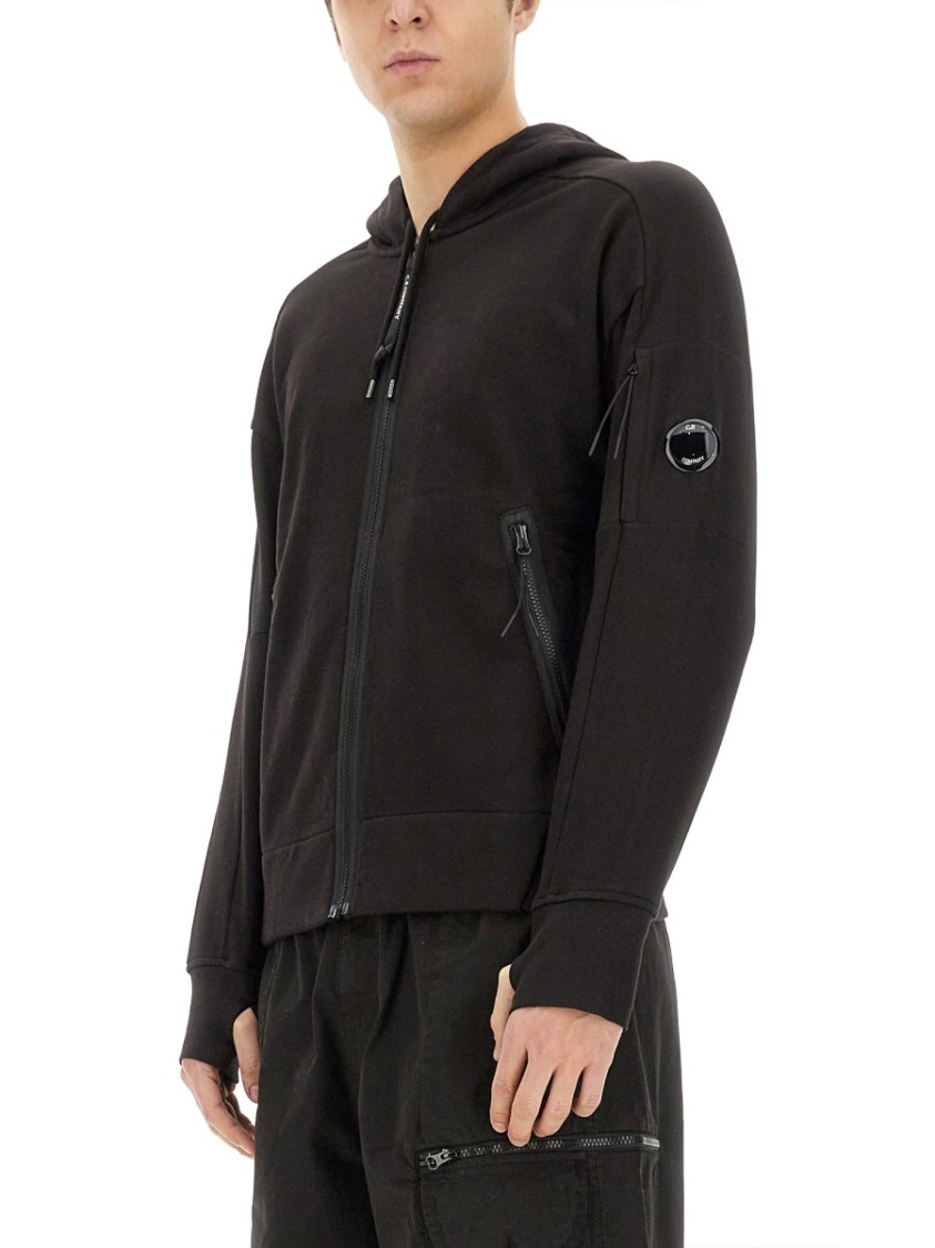 C.p. Company C.p.company Diagonal Raised Fleece Full Zip Hooded Sweatshirt In Black