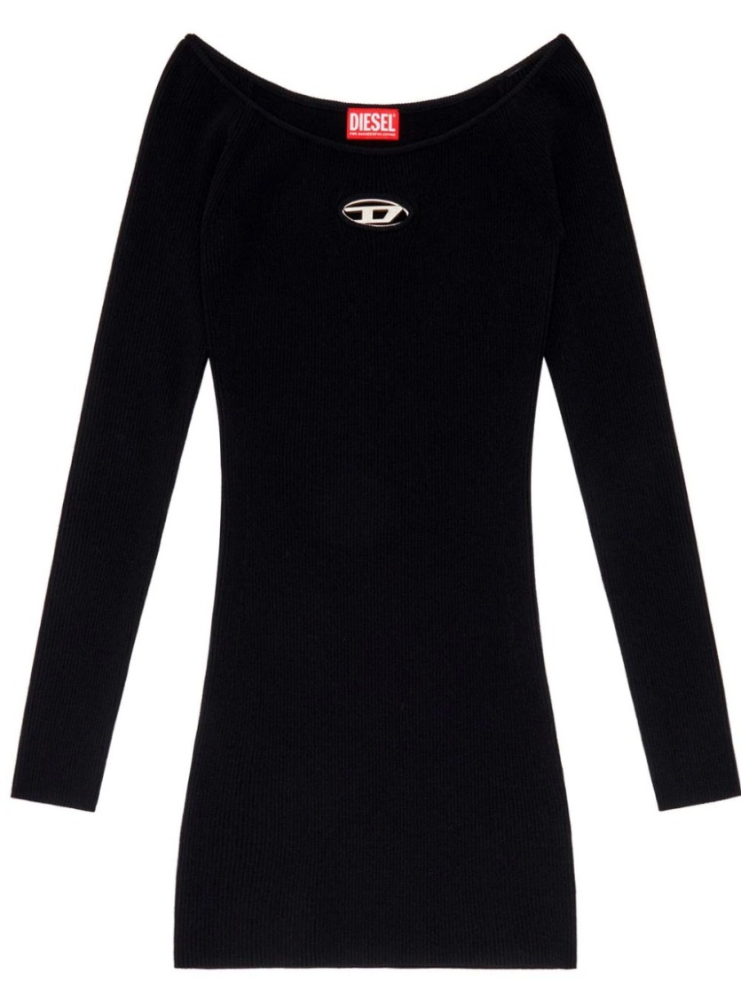 Diesel Black U Neck Dress With D-logo In Black