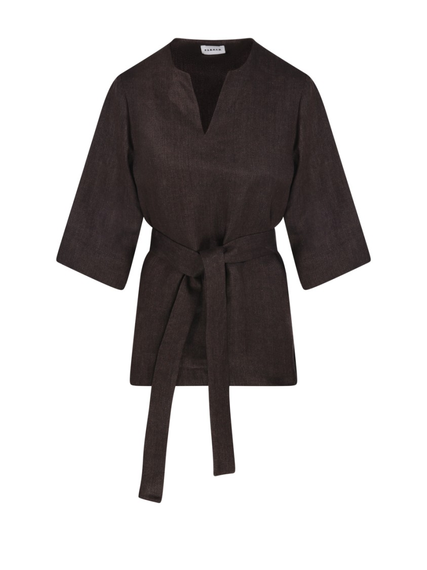 P.a.r.o.s.h Parosh Relaxed Fit Linen Blouse With V-neckline In Brown