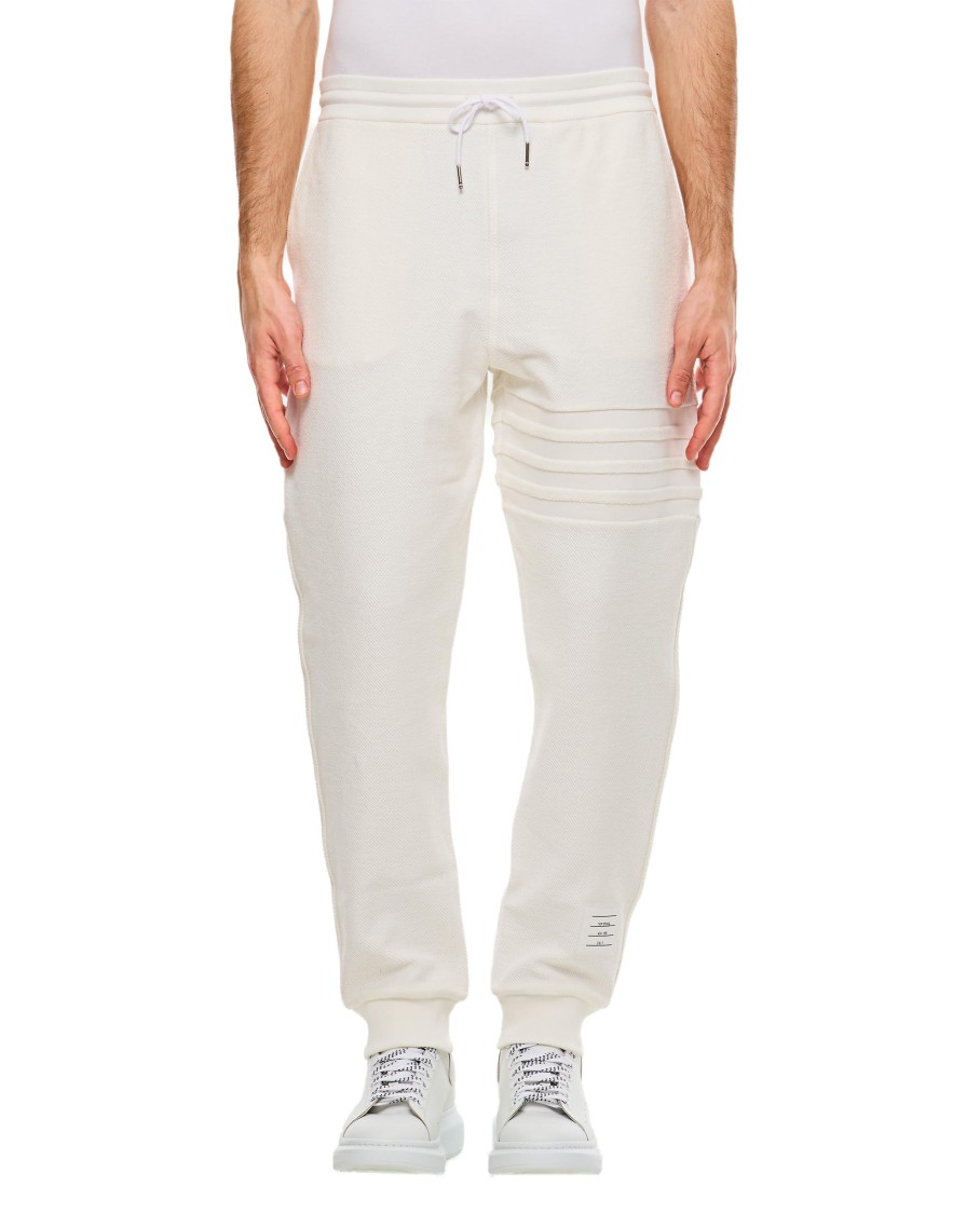 Thom Browne White Sweatpants With Embossed Seams In White