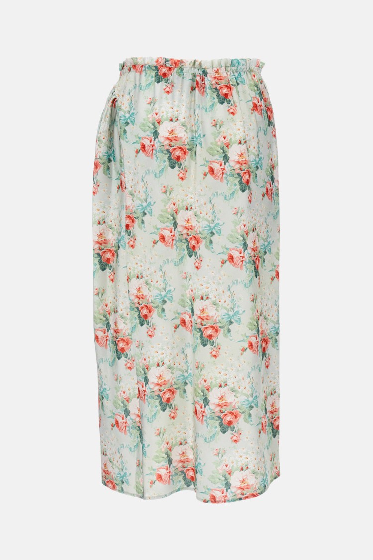 Simone Rocha Floral Print Long Skirt With Elastic Waistband In Gray