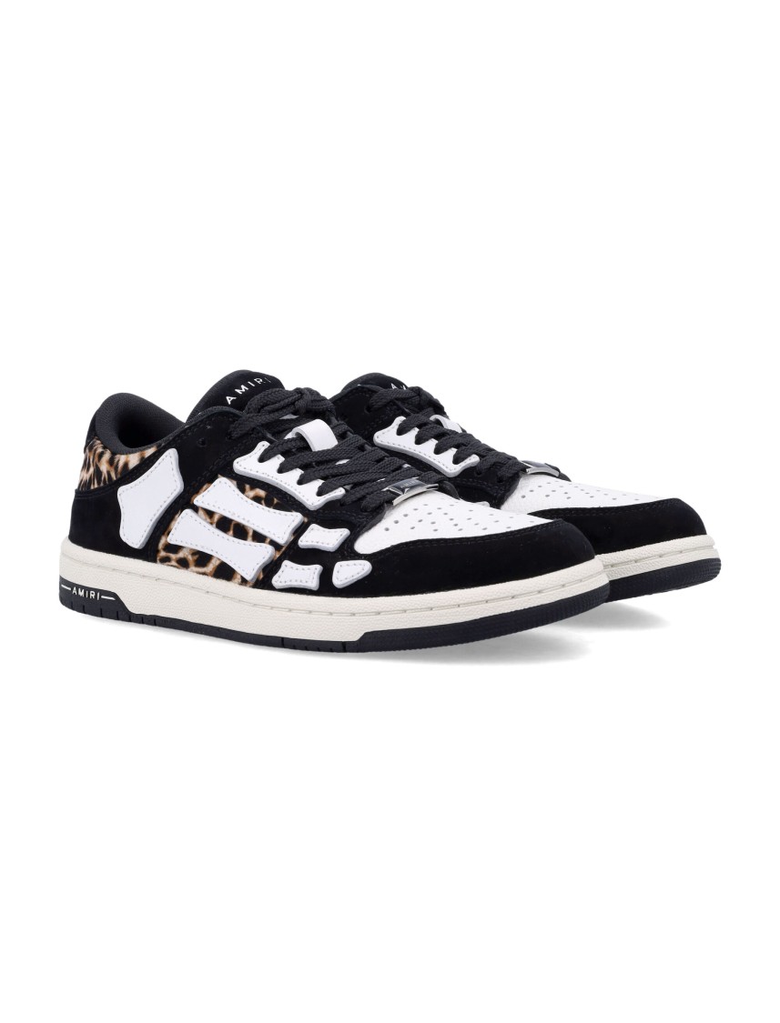 Shop Amiri Leopard Print Goat Leather Sneakers With Perforated Detail In Black