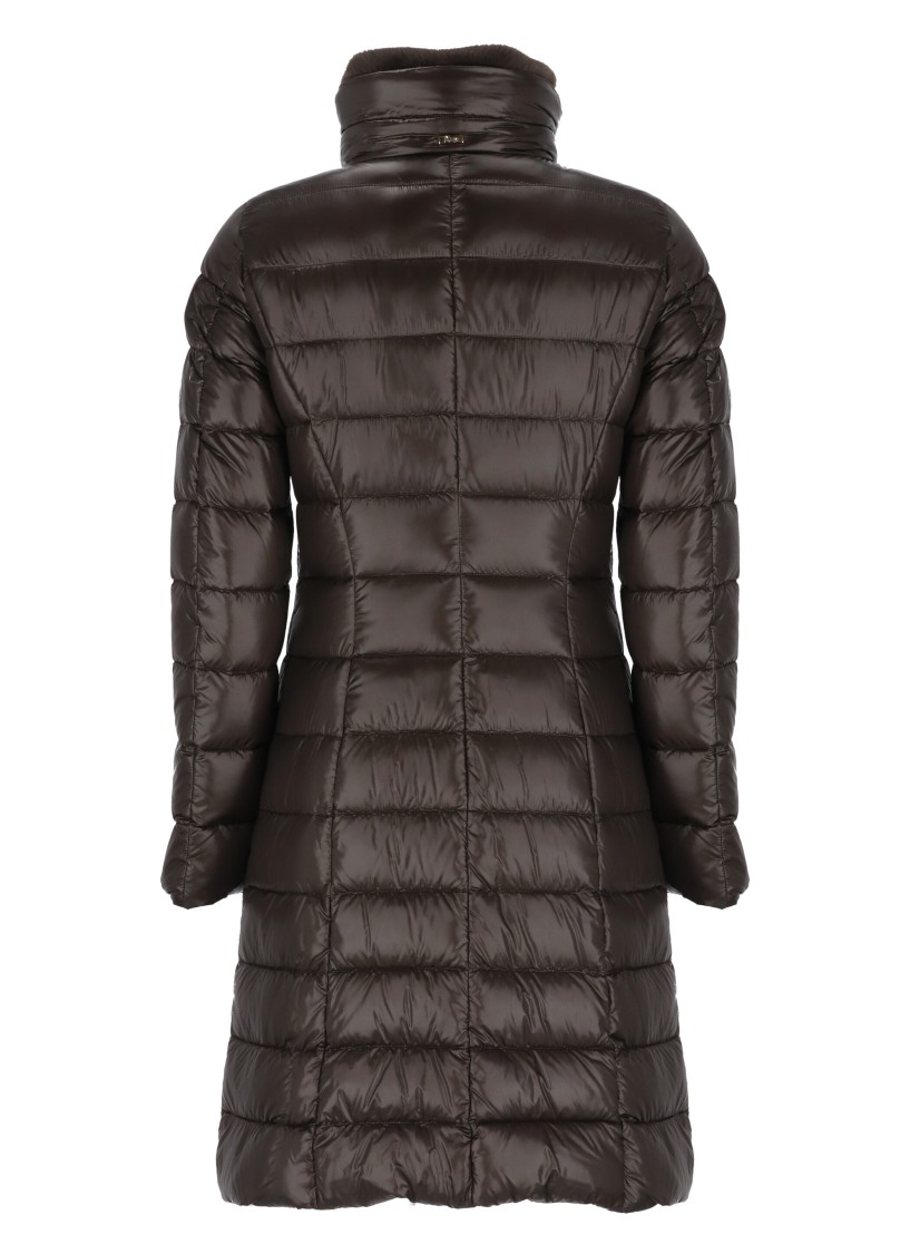 Herno Long Black Hooded Coat In Nylon Woman In Brown