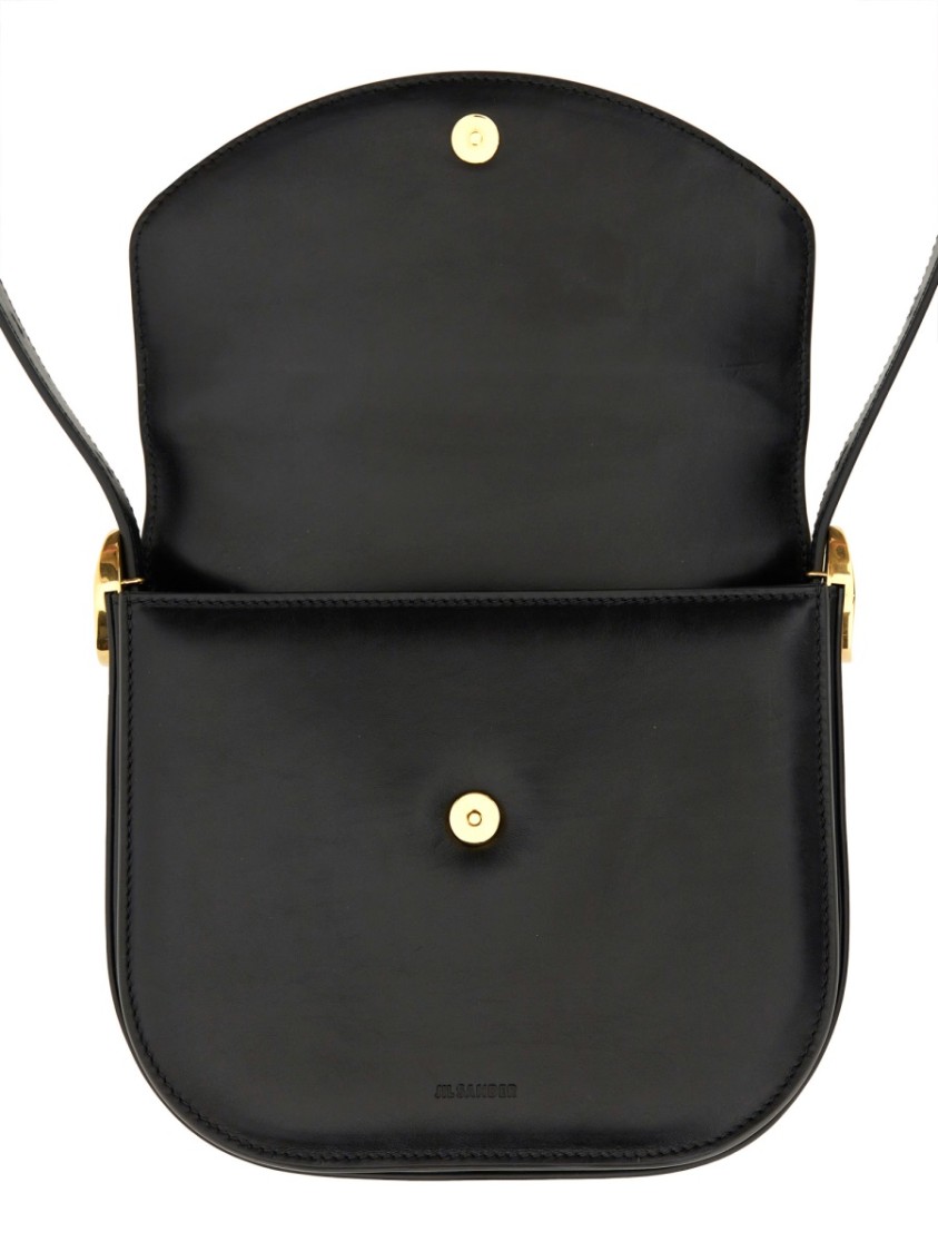 Jil Sander Leather Coin Shoulder Bag With Gold-tone Clasp In Black