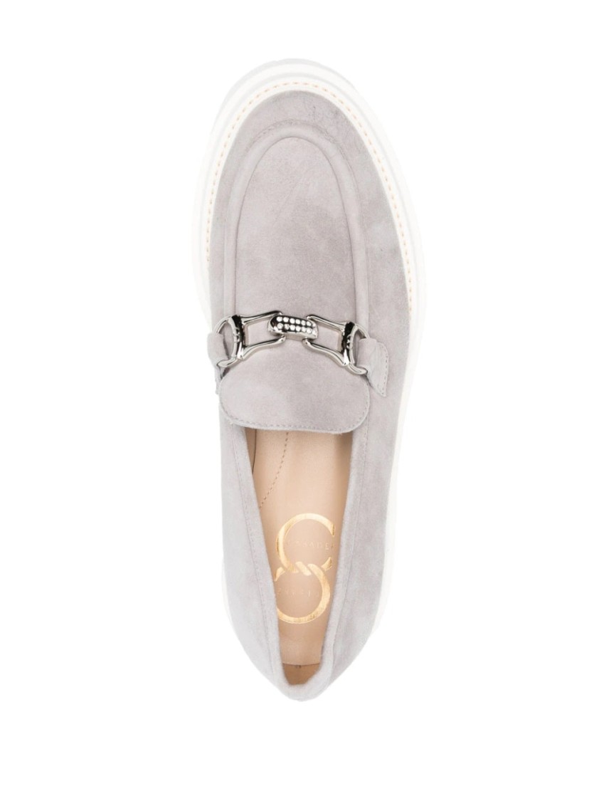 Casadei Grey Leather Loafers In Gray