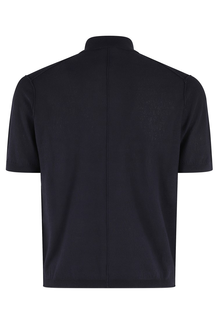Paolo Pecora Short-sleeved Polo-style Knit Shirt With Textured Pattern In Blue