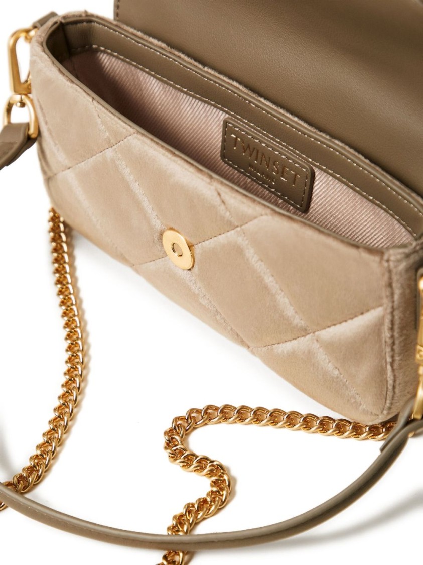 Twinset Twin-set Quilted Bag With Gold-tone Buckle Closure And Chain Strap In Neutral