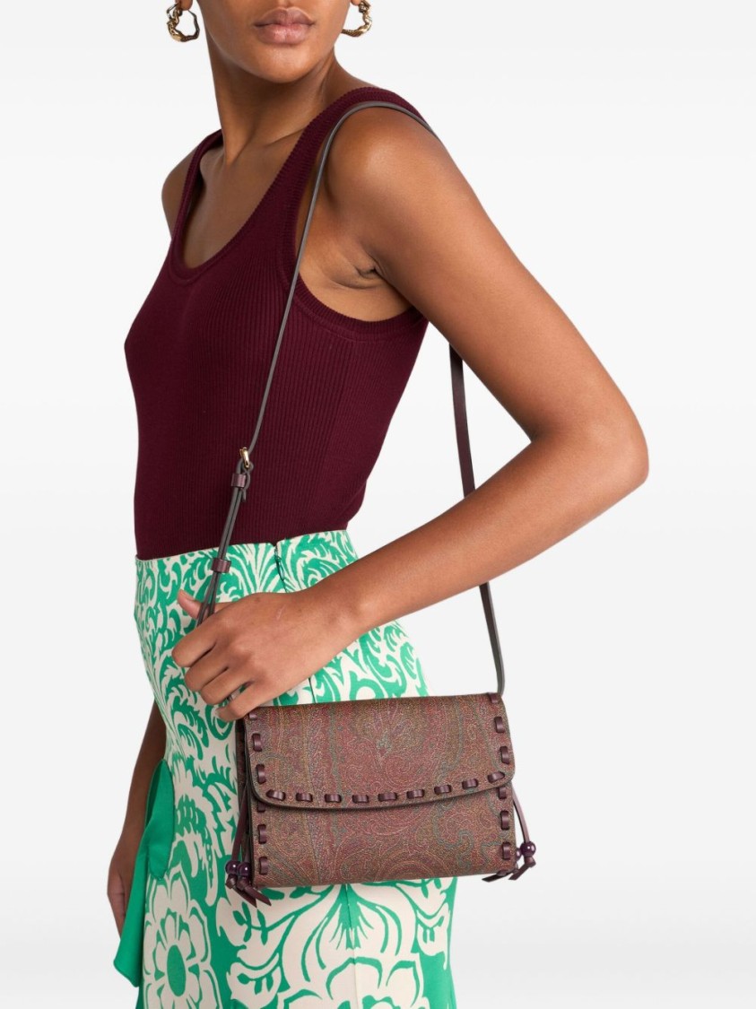 Shop Etro Cognac Brown Foldover Top Bag With Paisley Print