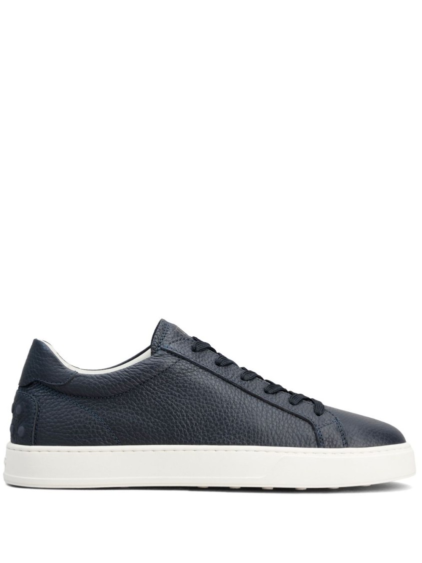 Shop Tod's Textured Leather Lace-up Sneakers With Contrasting Sole In Grey