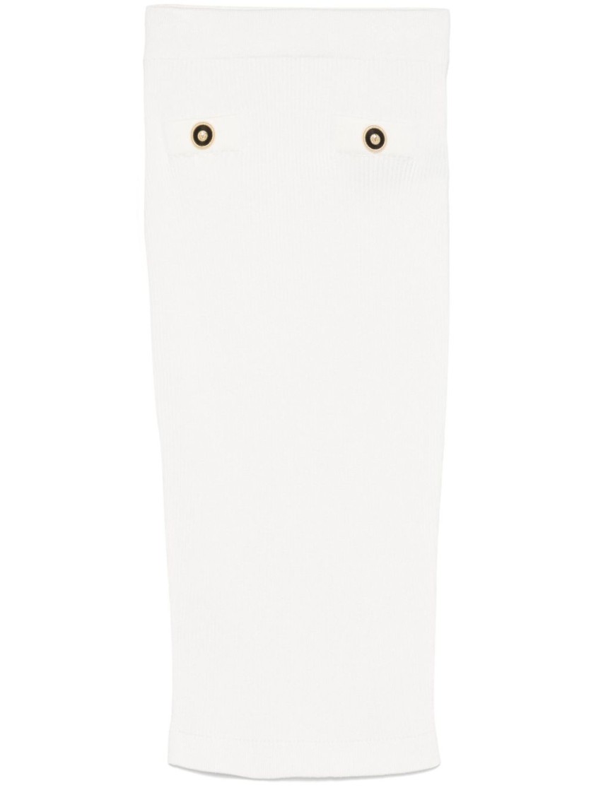 Balmain Ribbed White Midi Skirt In White
