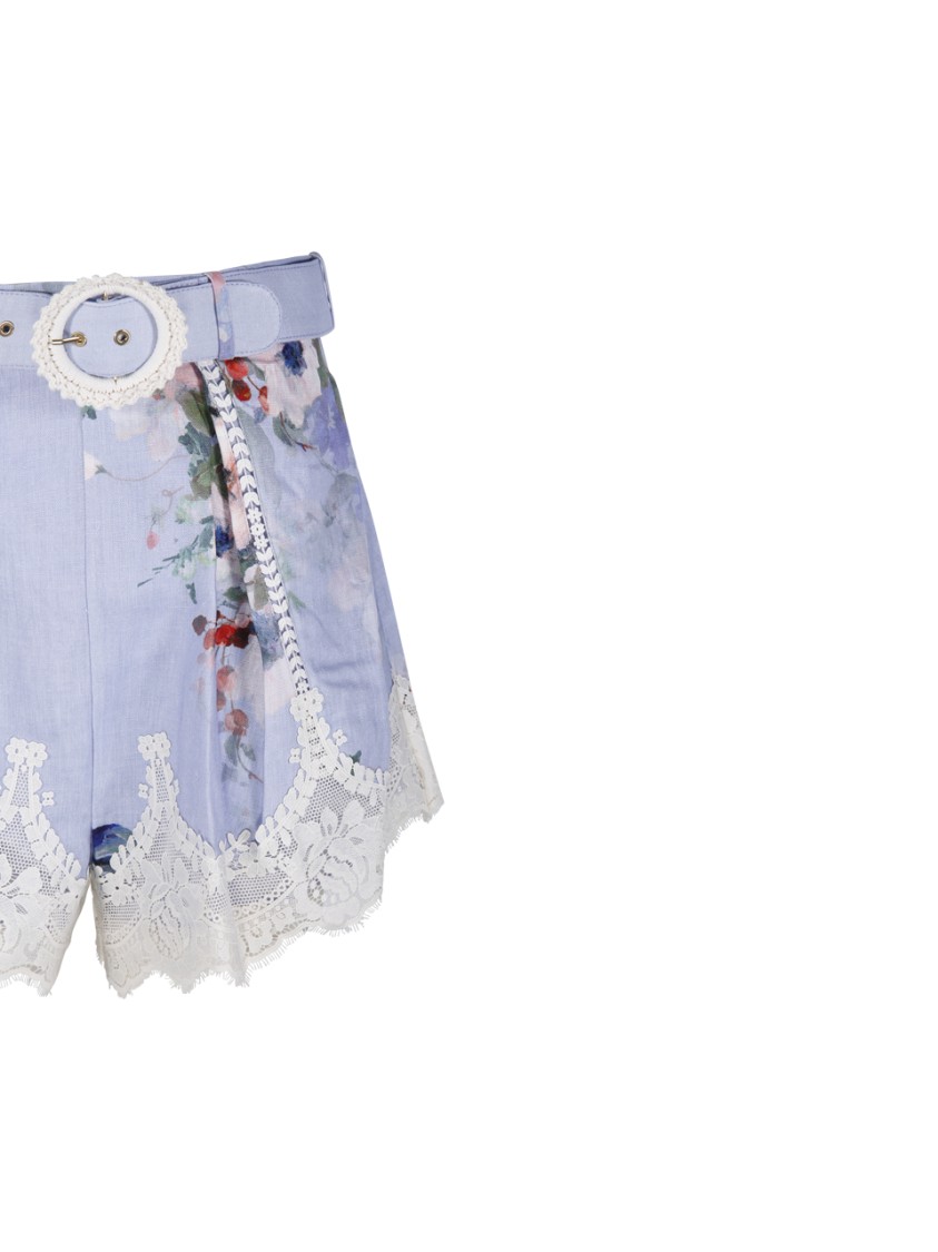 Shop Zimmermann Everley Lace Trim Tuck Shorts In Blue