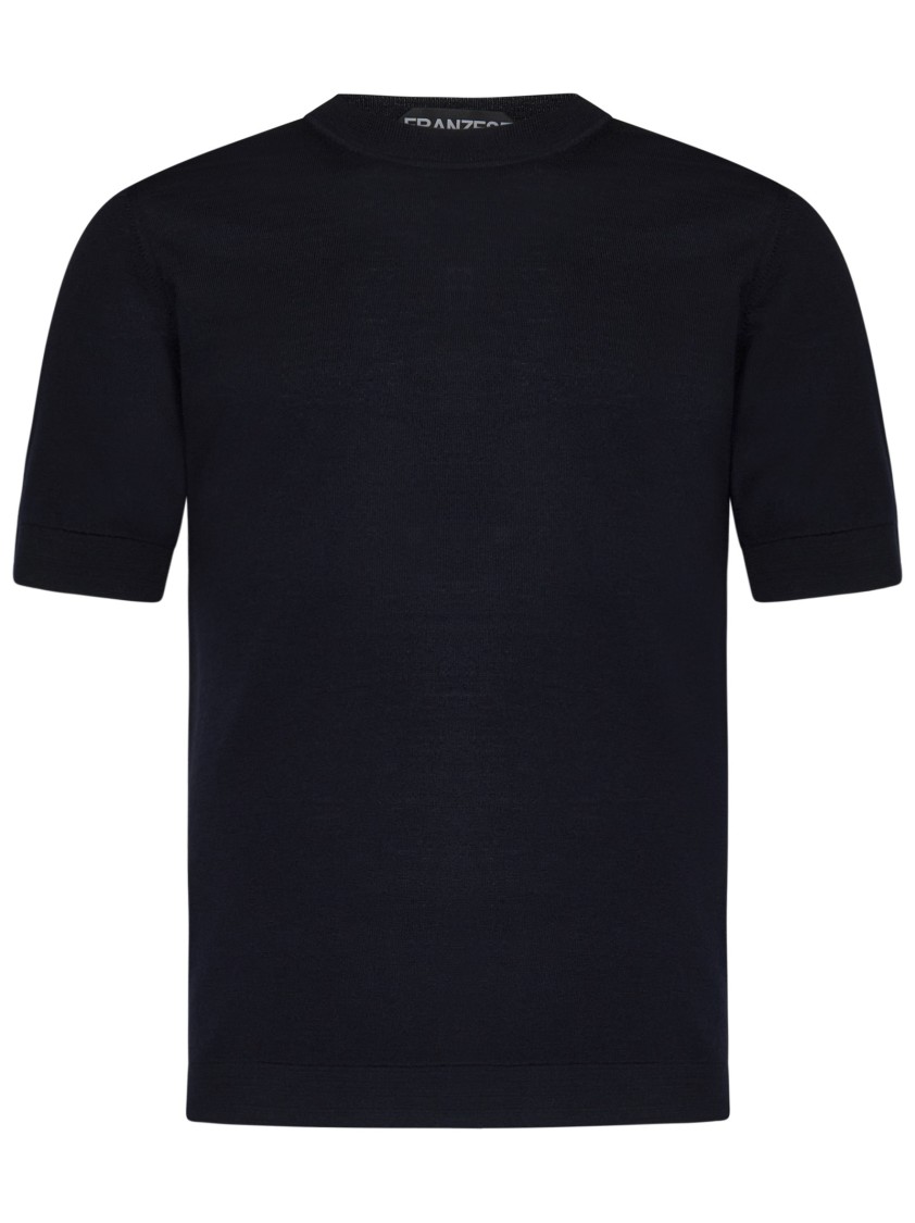Franzese Collection Crewneck T-shirt In Superfine Merino Wool Blend In Black