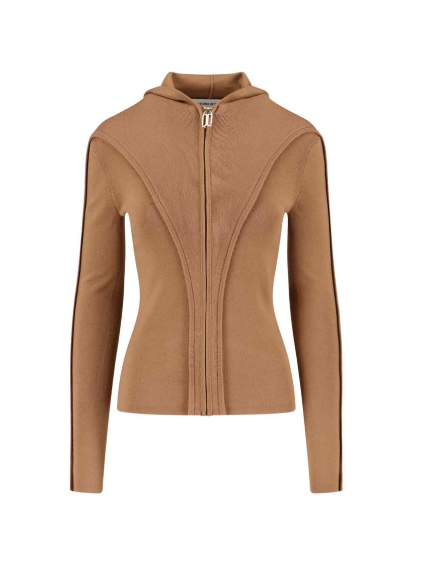 Victoria Beckham Womens Camel Hooded Rib-trim Knitted Merino Wool-blend Top In Brown