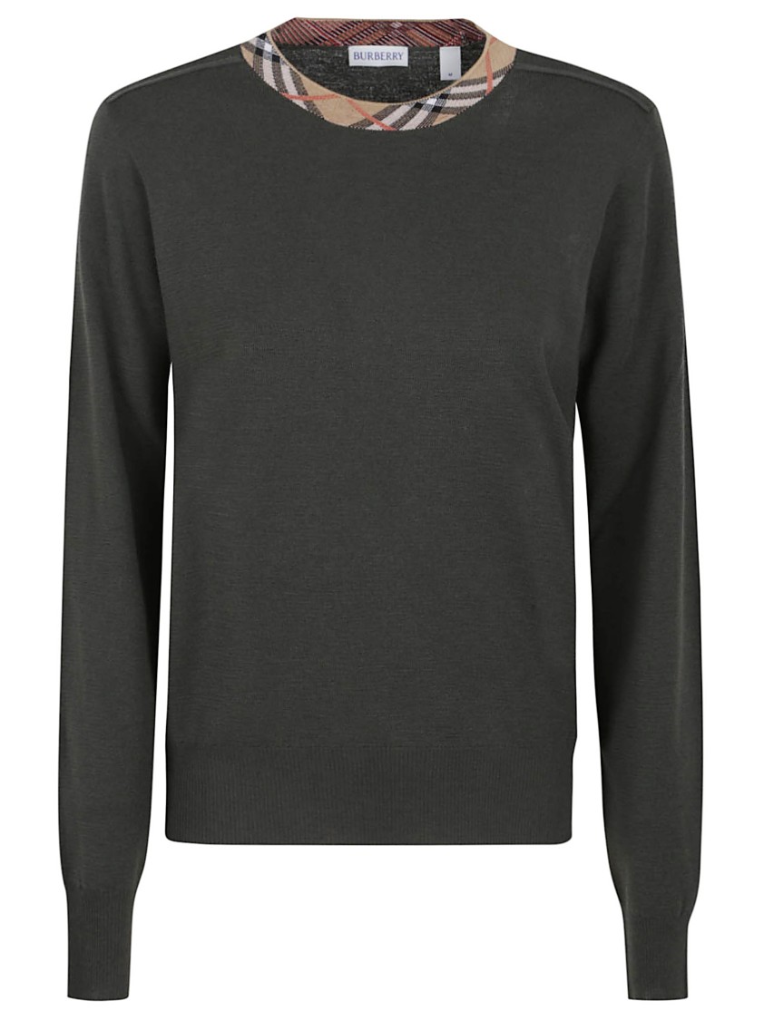 Burberry Crew Neck Wool Sweater In Black