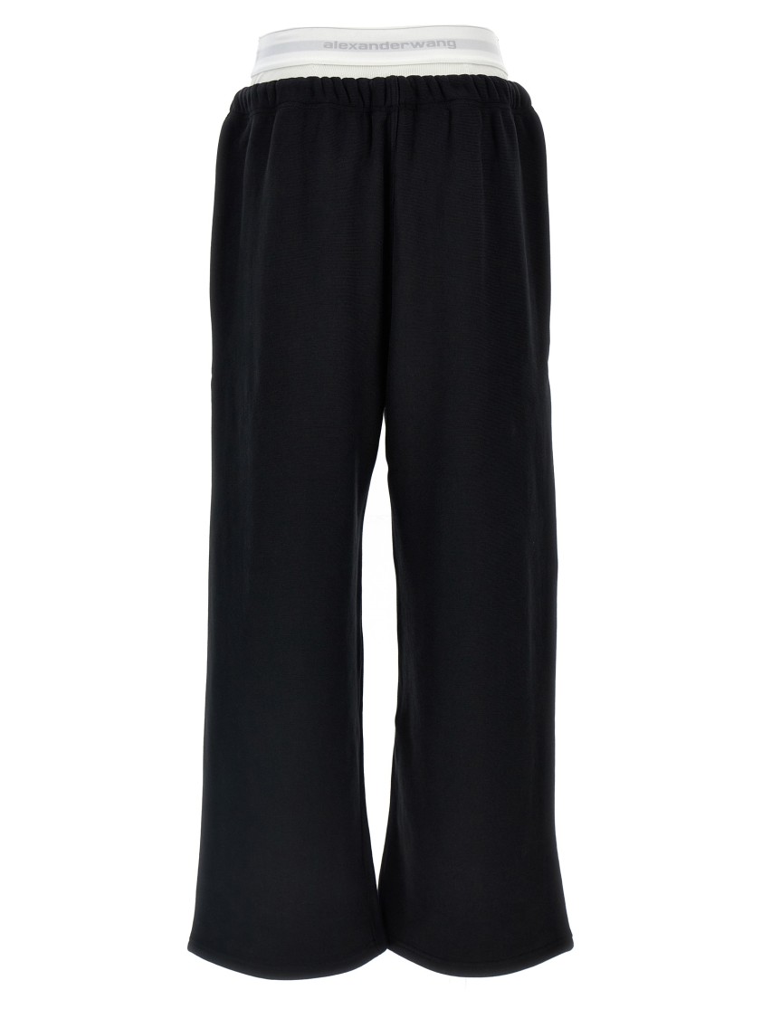 Alexander Wang T T By Alexander Wang Wide Leg Logo Elastic Jogging In Black