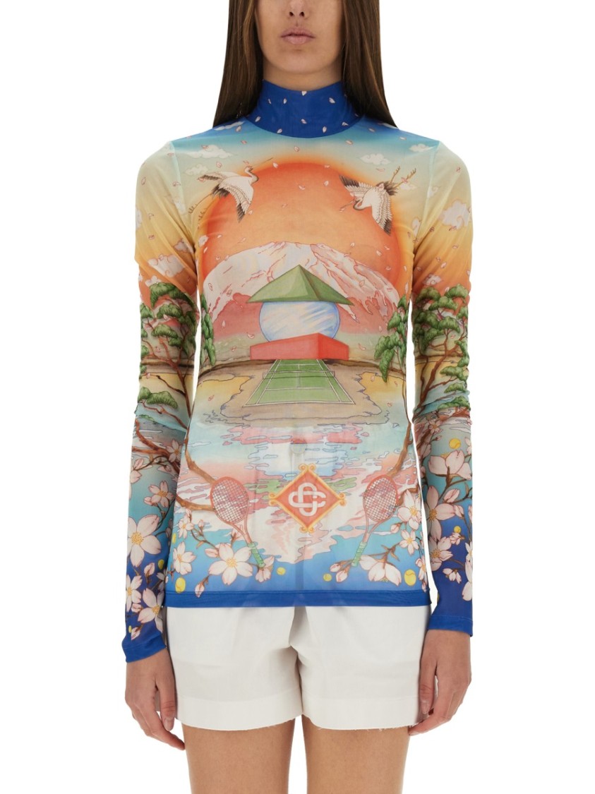 Casablanca Graphic Print High Neck Stretch Top