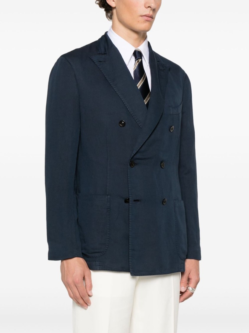 Boglioli Navy Blue Double-breasted Cotton Jacket In Blue