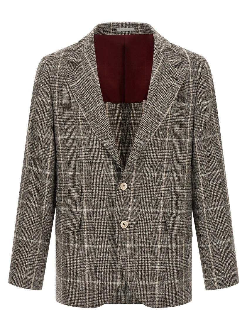 Brunello Cucinelli Cavallo Prince Of Wales-check Blazer In Gray
