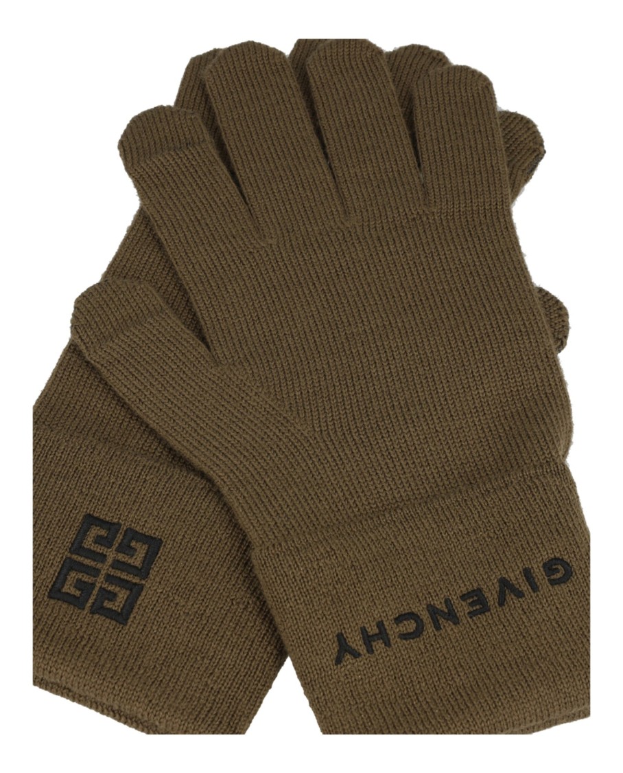 Givenchy Embroidered Logo Gloves In Green