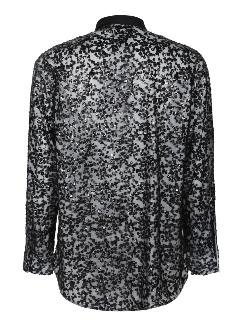 Dsquared2 Sheer Black Shirt With Floral Sequin Embellishments