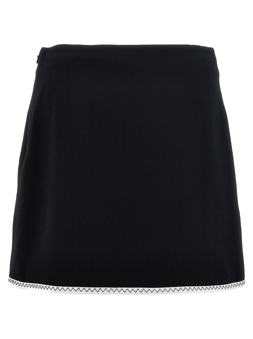 Moschino Heart-button Crepe Skirt With Grosgrain Detail In Black