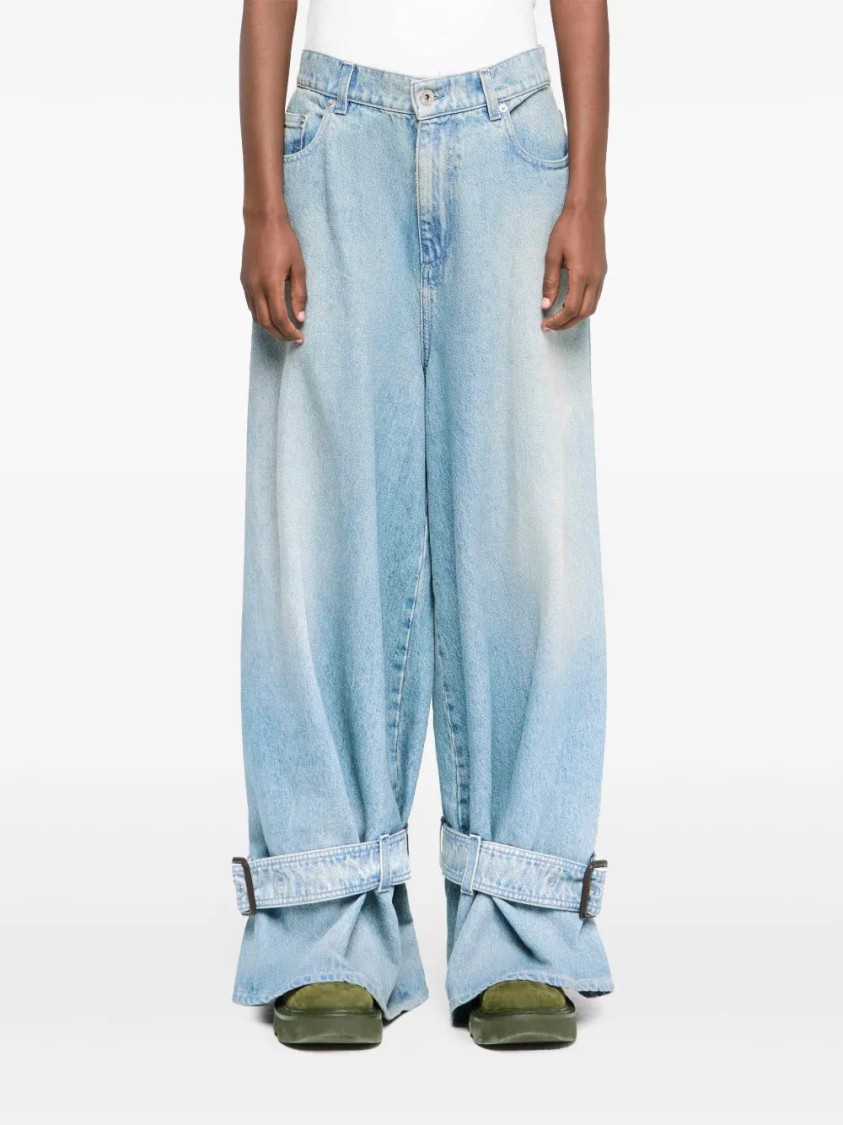Jw Anderson Wide Jeans With Adjustable Ankle Height Belts In Blue