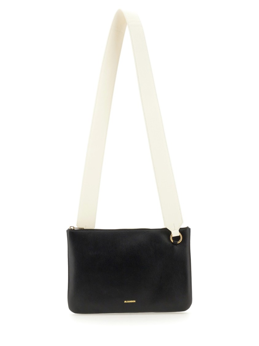 Jil Sander Black Lg Sheepskin Link Shoulder Bag In Black