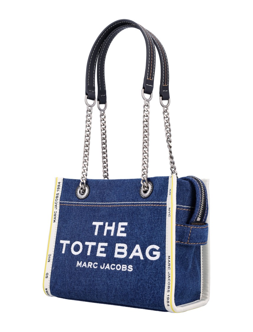 Shop Marc Jacobs Denim Chain Small Tote Bag In Blue