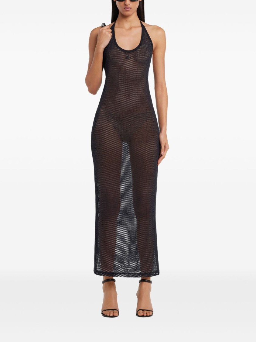 Courrèges Long Black Mesh Halter Neck Cover Up
