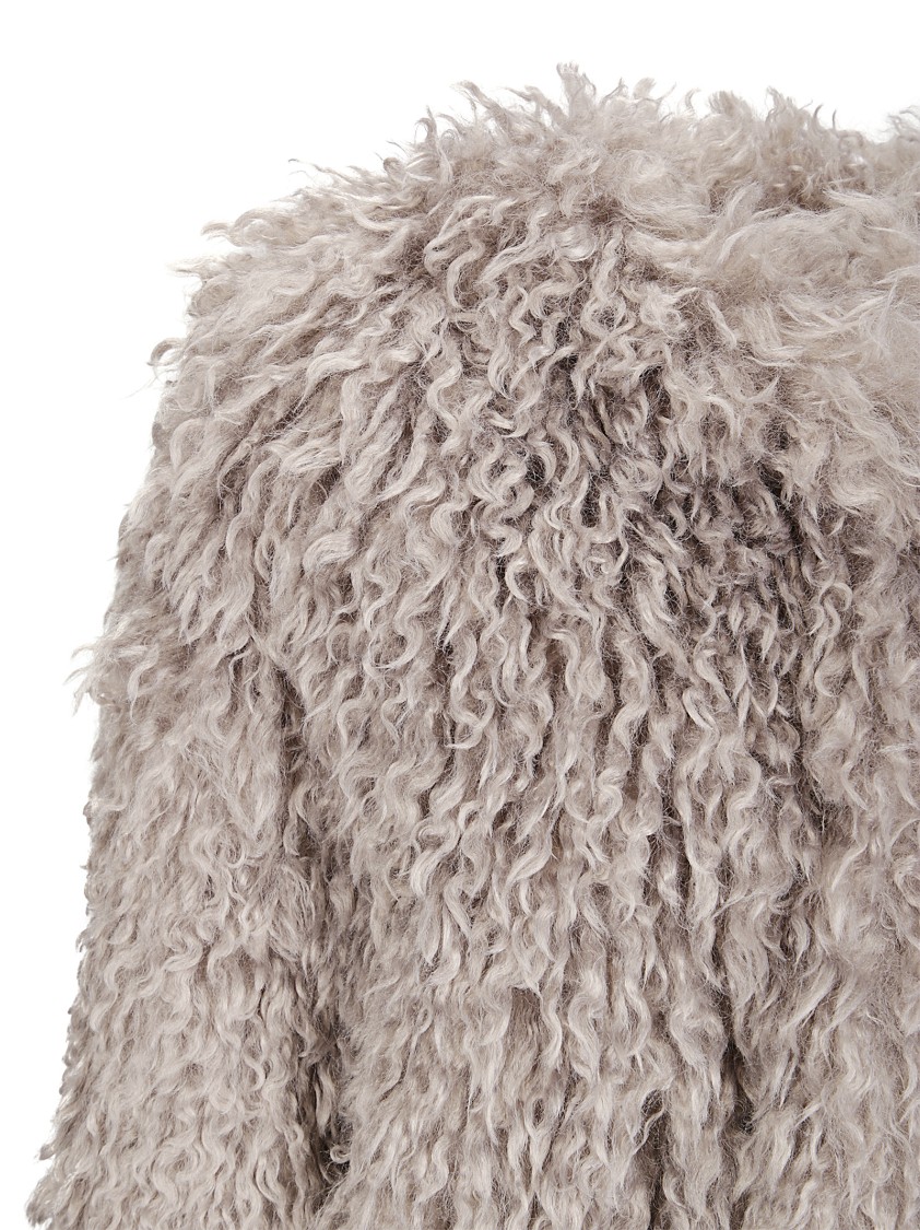 Tagliatore Cropped Textured Coat With Fluffy Faux Fur Exterior In Gray
