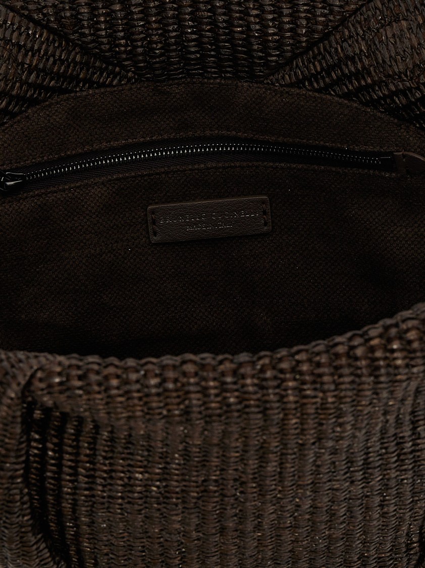Brunello Cucinelli Structured Top Handle Woven Clutch Bag