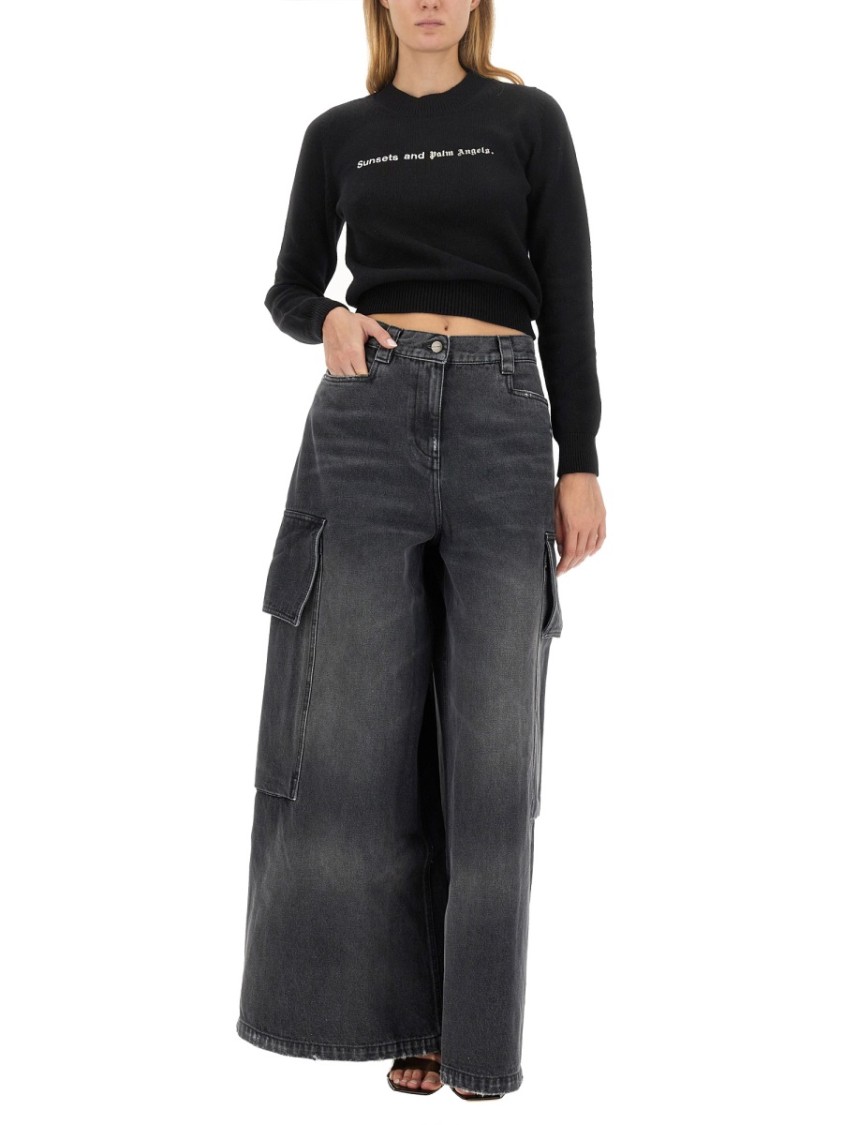 Palm Angels Black Stretch Wool Blend Sweater In Black