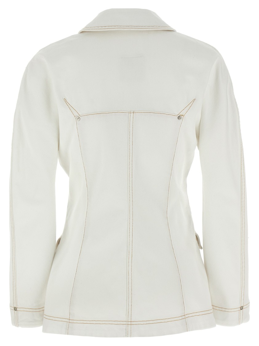Givenchy Flared Cotton Denim Jacket With Contrasting Stitching In White