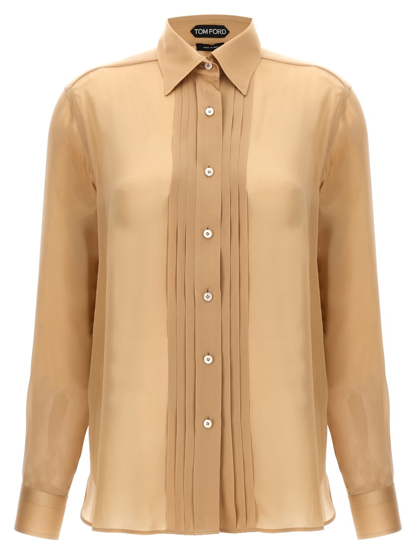 Tom Ford Pleated Plastron Shirt In Brown
