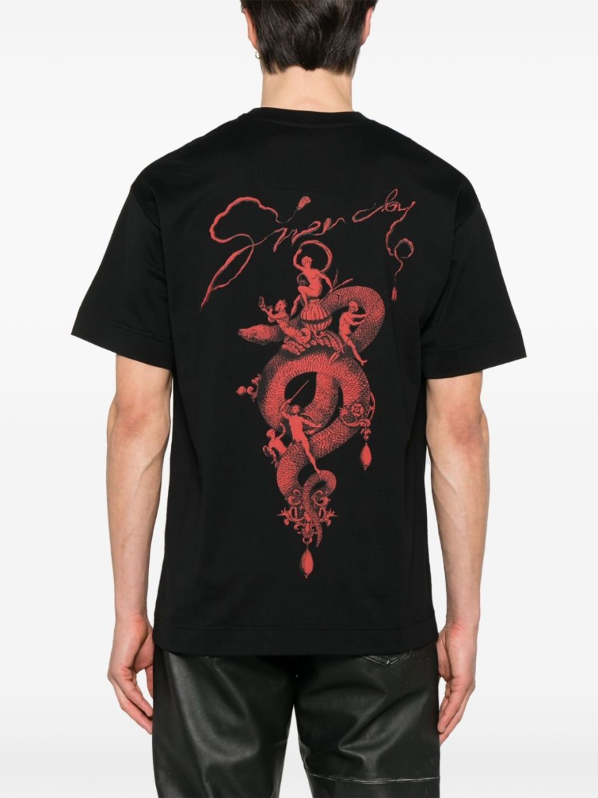 Givenchy Black Crewneck T-shirt With Logo Lettering On The Front And Maxi Logo Print On The Rear In Cotton Ma In Black