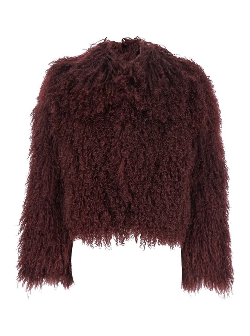 Plain Tibet Fur Short Jacket In Black