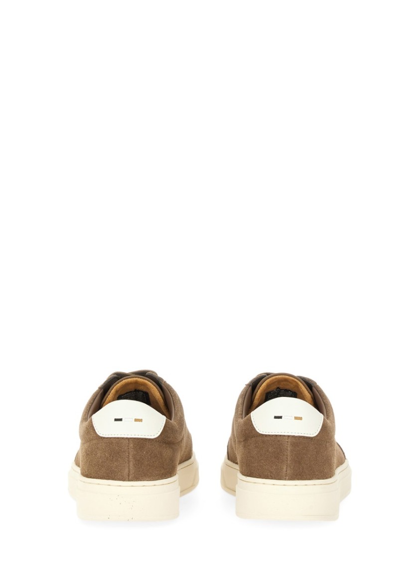 Hugo Boss Boss Soft Suede Sneakers With Contrasting Rubber Sole In Brown