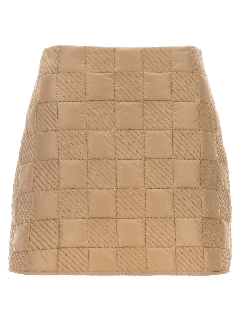 Moncler Textured Quilted Skirt In Embroidered Padded Nylon In Brown