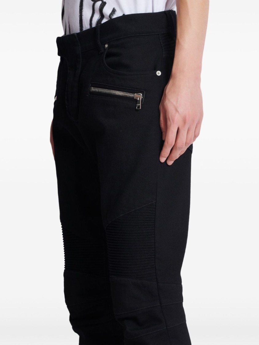 Shop Balmain Cotton Blend Black Denim Jeans With Multi-pocket Design
