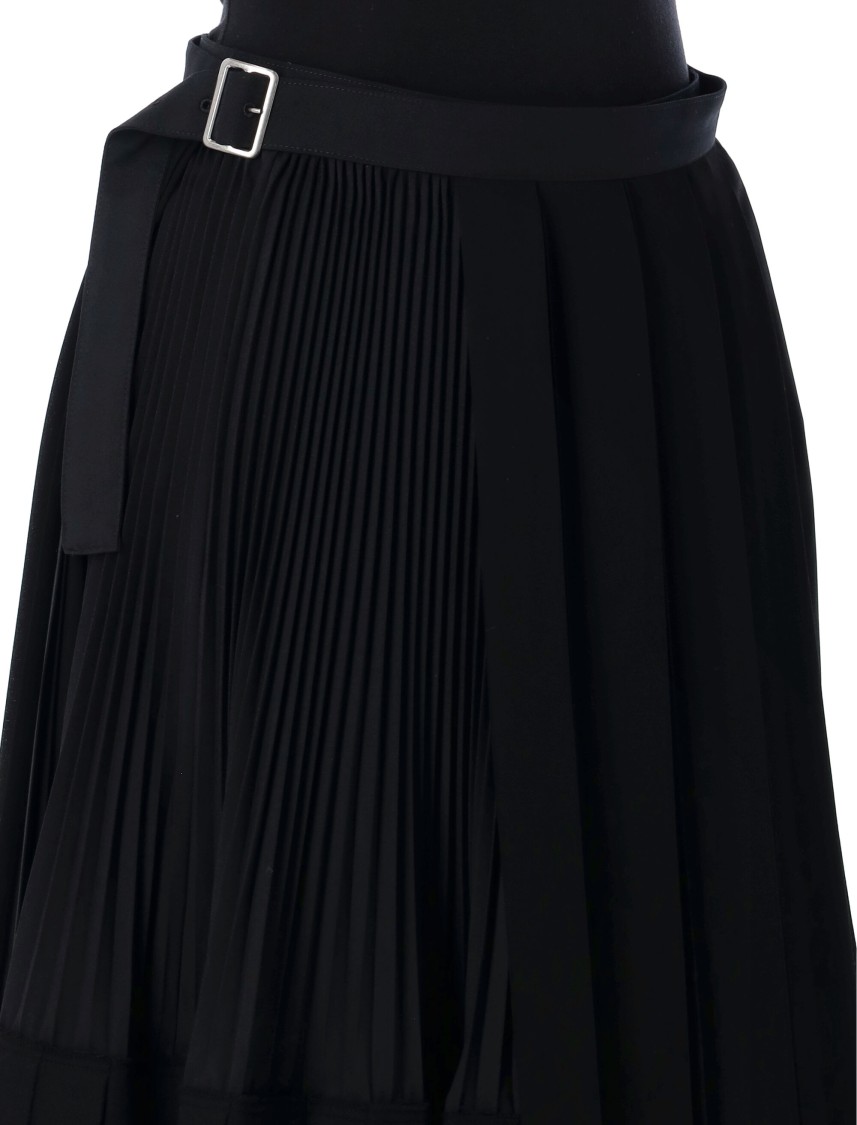 Shop Junya Watanabe Pleated Midi Skirt With Integrated Belt And Side Buckle