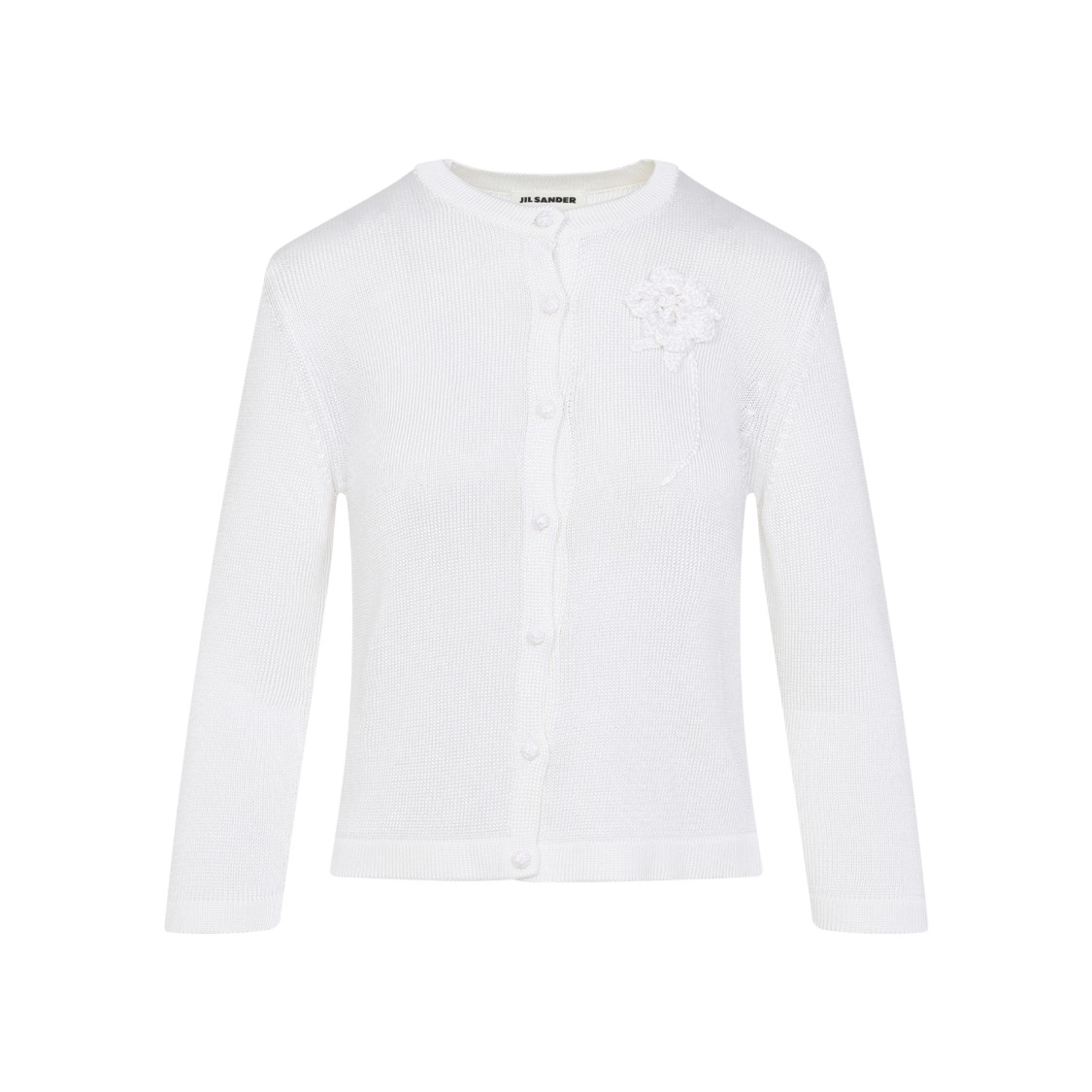 Jil Sander Button-up White Viscose Sweater With Floral Embellishment In White