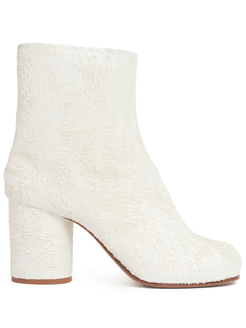 Maison Margiela Cylindrical-heel Ankle Boots In Distressed Laser-cut Suede In White