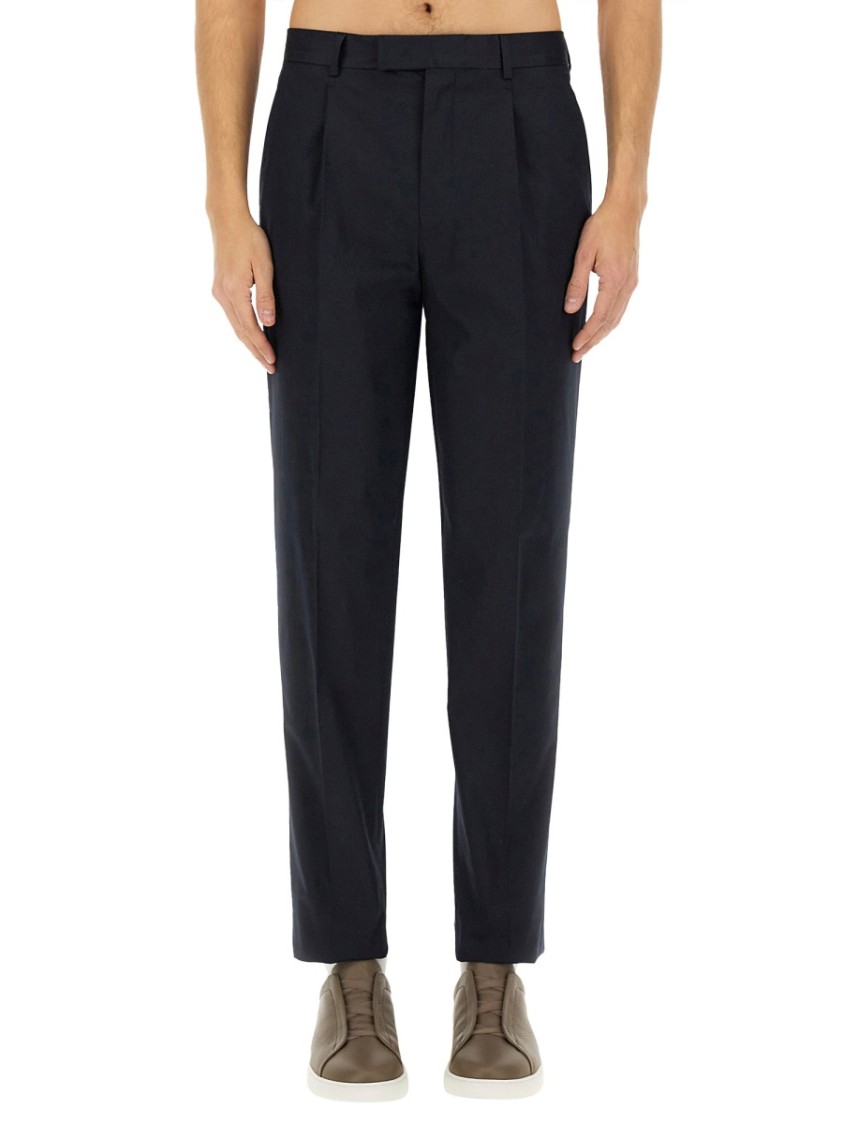 Shop Zegna Tailored Black Straight Leg Pants In Blue