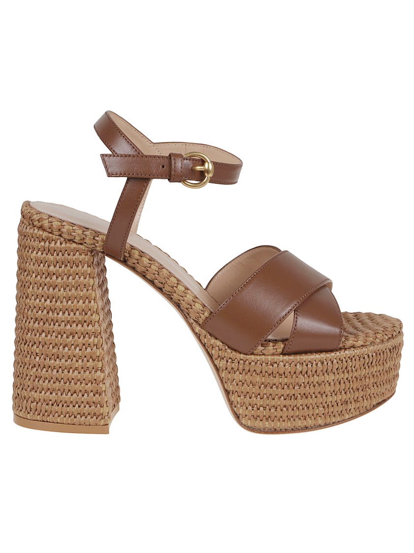 Gianvito Rossi Crossed Raffia Platform Sandals With Ankle Strap
