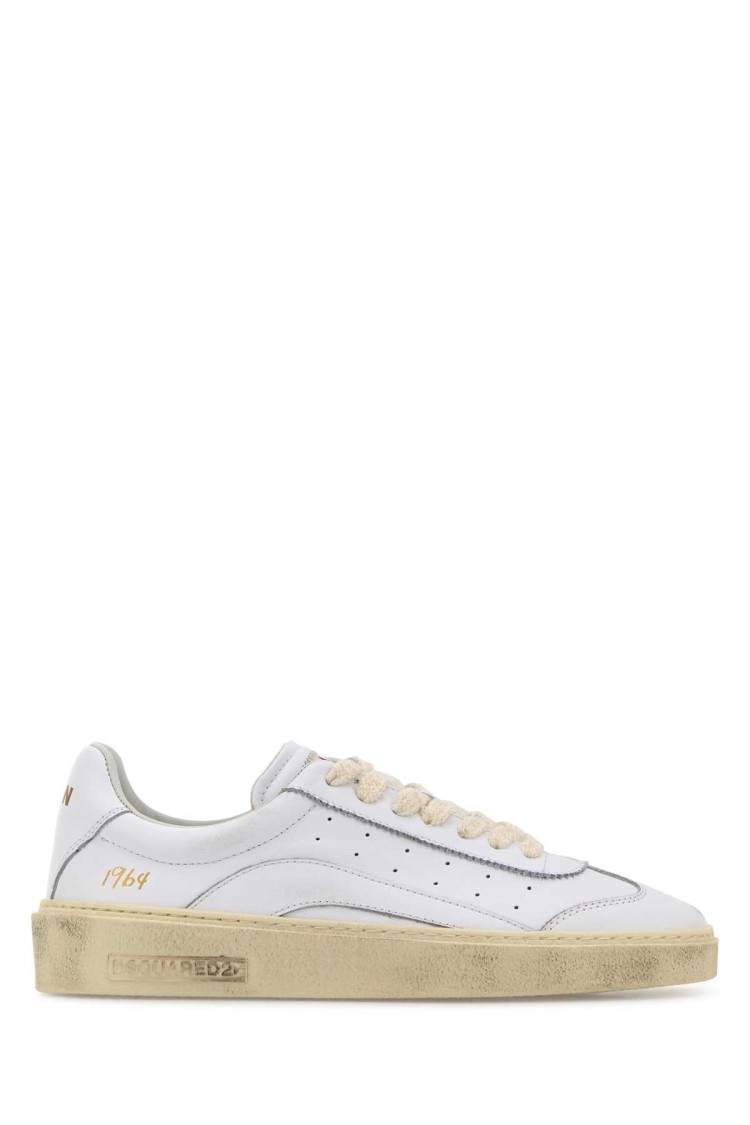 Dsquared2 White Leather Rider Sneakers In Neutral